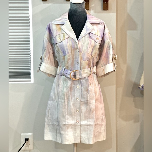 NWT ZIMMERMANN Rhythmic Multicolor Belted Linen Mini Dress Button AU 1 (US S/6) - Picture 4 of 16